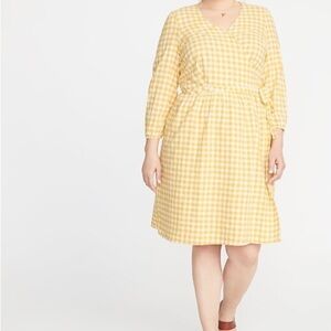 Old Navy Mustard Checkered Long Sleeve Dress